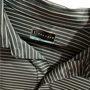 PGA tour‎ - Gray/blue/white stripe golf shirt. XL